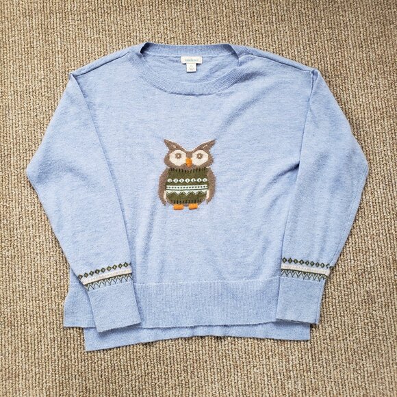 Sundance Catalog Wise Owl Sweater Wool Blend Blue - Picture 2 of 10